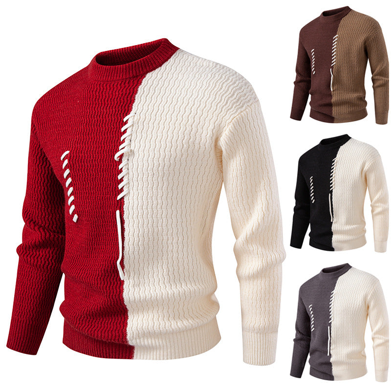 Herren nan zweigeteilter Strukturstrickpullover mit Zierband-Detail und Rundhalsausschnitt EB