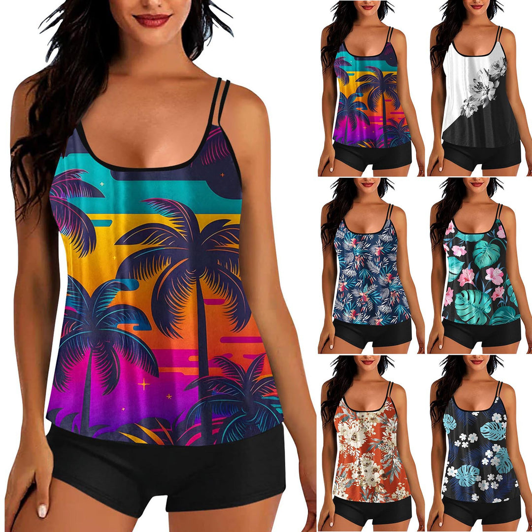 Damen Sportoberteil mit floralem Design und integriertem Shorts EB