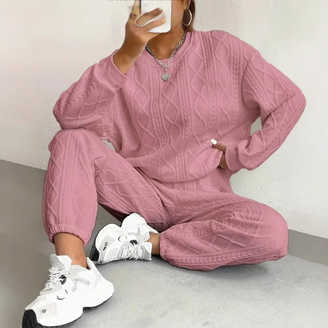 Damen gemütlicher Strick-Loungewear-Set mit Struktur EB