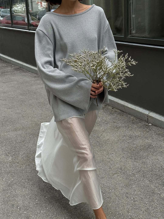 Damen Oversized-Strickpullover mit weitem Arm und raffiniertem Saum EB
