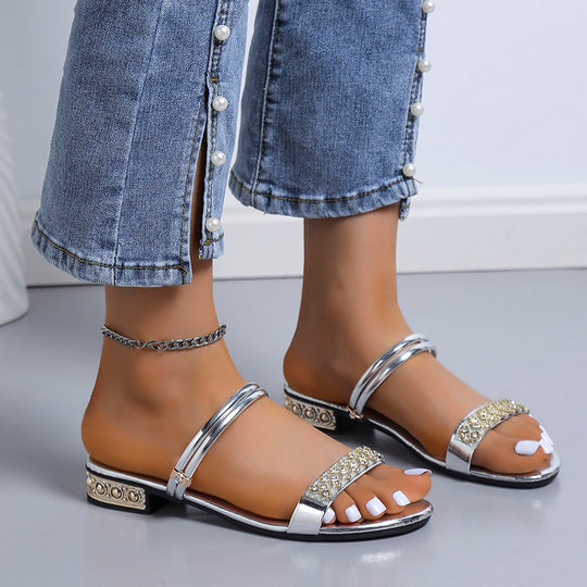 Damen Glitzernde Riemchen-Sandalen mit eleganten Verzierungen EB