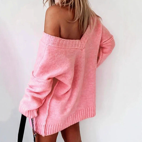 Damen Off-Shoulder Strickpullover mit weitem Schnitt und Rippenden EB