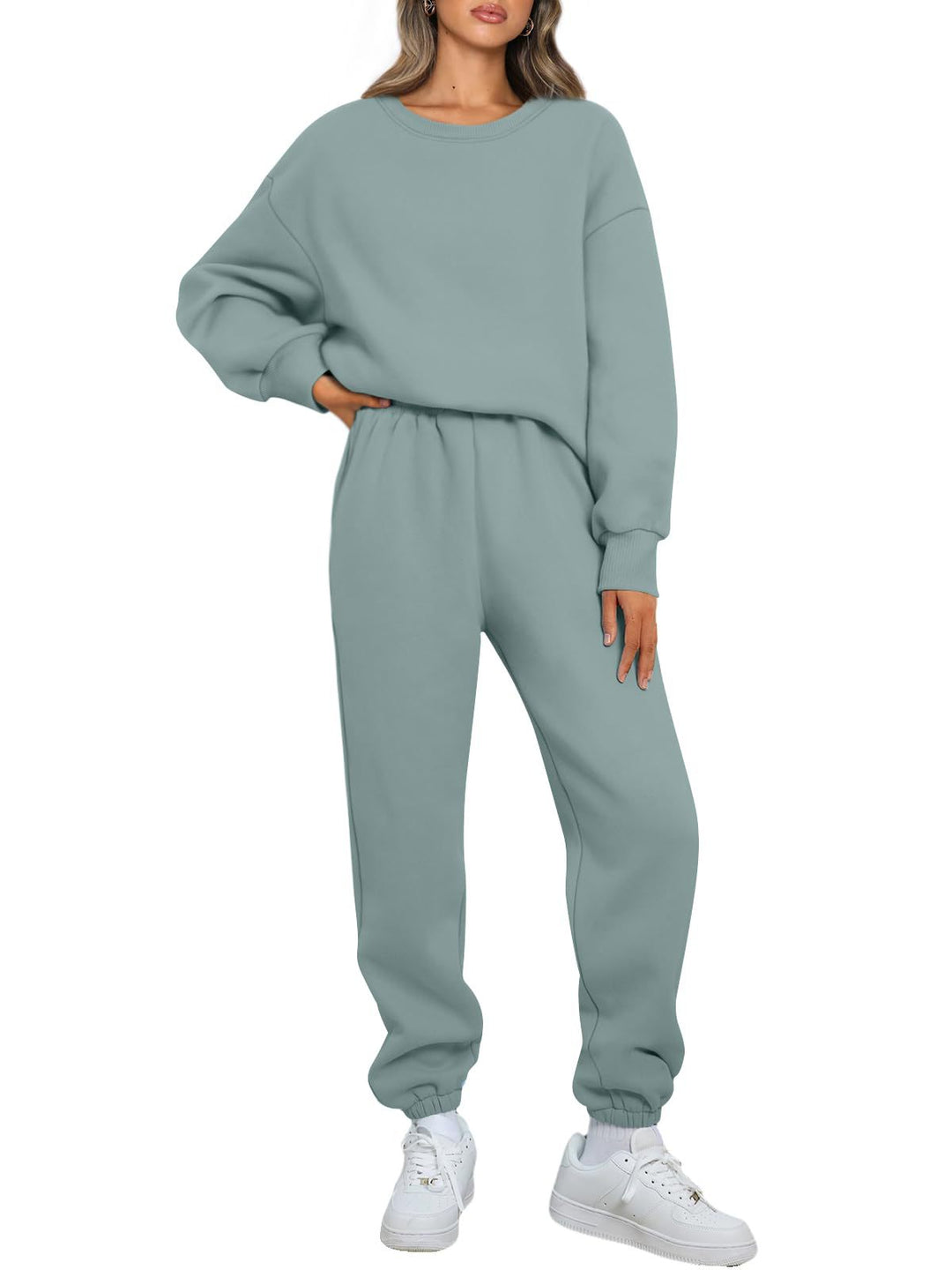 Damen nan gemütliches zweiteiliges Lounge-Set aus French-Terry mit Oversize-Sweatshirt und taillierter Jogginghose EB