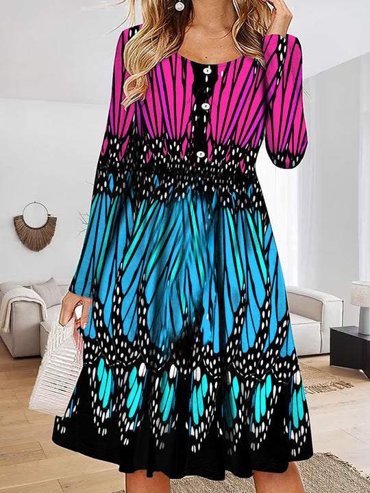 Damen Maxikleid mit einzigartigem Schmetterlingsdesign und Knopfdetails EB
