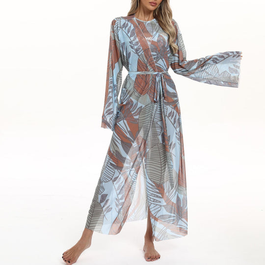 Damen Transparenter Strandkimono mit floralen Mustern EB
