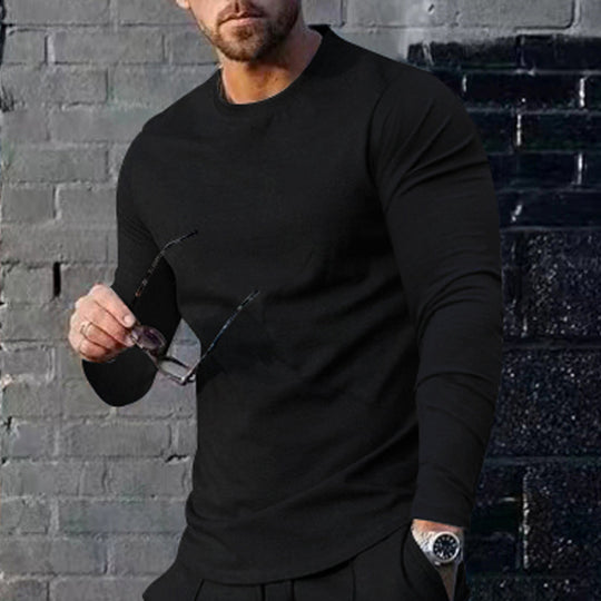 Herren nan schmal geschnittenes Langarmshirt mit Rundhalsausschnitt elastischem Baumwollstretch und verlängertem Saum EB