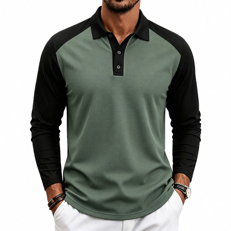 Herren nan langärmeliges Raglan-Polo aus Baumwollmix mit Knopfleiste und ergonomischem Schnitt EB