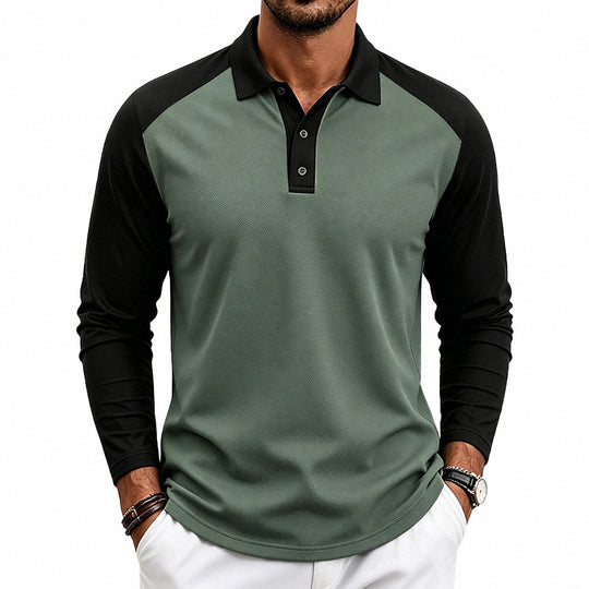 Herren nan langärmeliges Raglan-Polo aus Baumwollmix mit Knopfleiste und ergonomischem Schnitt EB