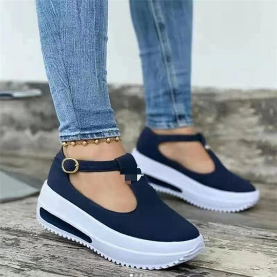 Damen Plateau-Sneaker mit modischem Schnallenverschluss und luftiger Sohle EB