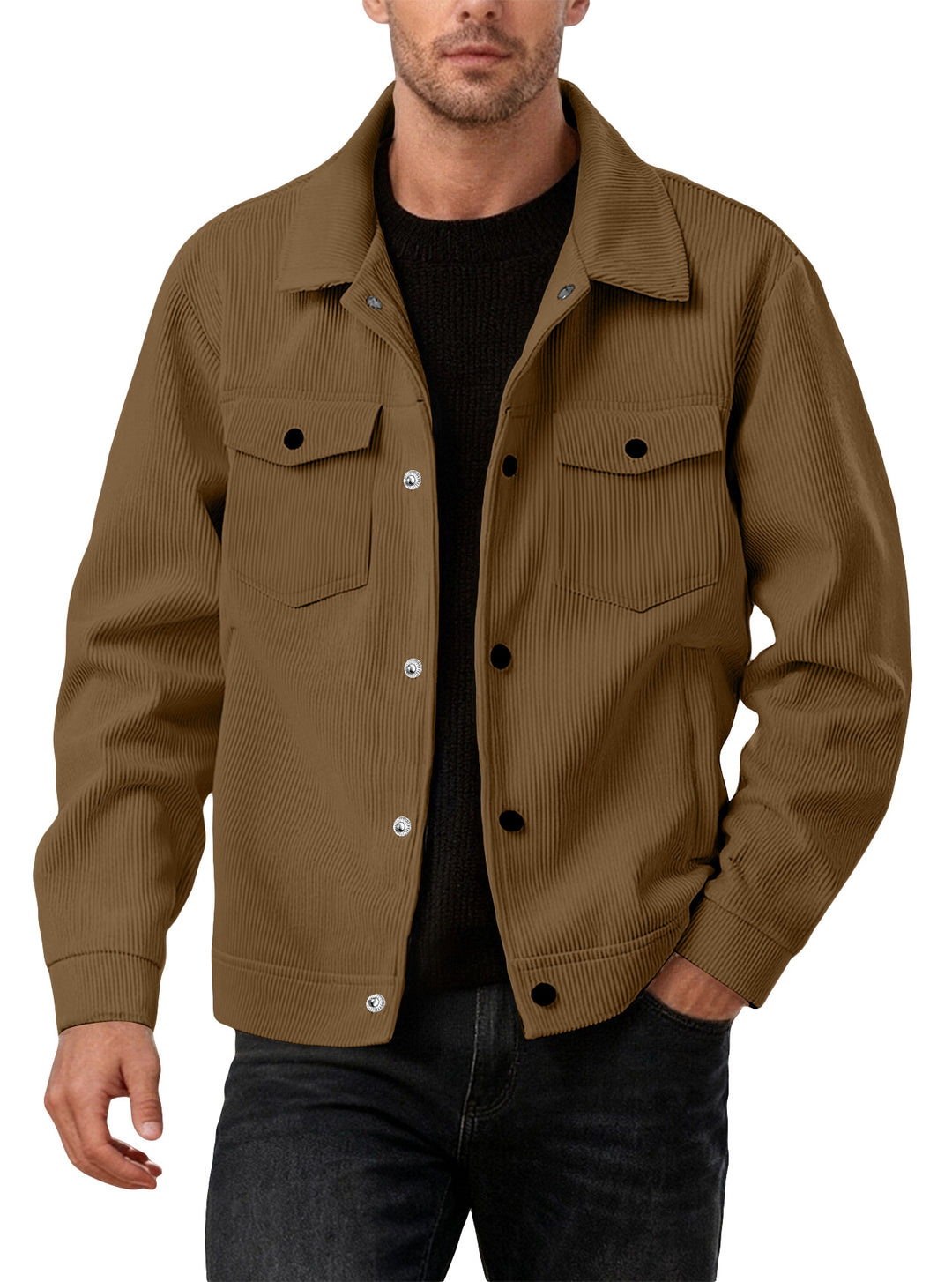 Herren nan Cordjacke im klassischen Arbeiterjacken-Schnitt mit Druckknöpfen und Brusttaschen EB