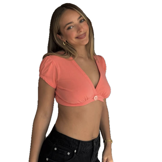Damen Crop-Top mit Knotendetail und kurzen Ärmeln EB