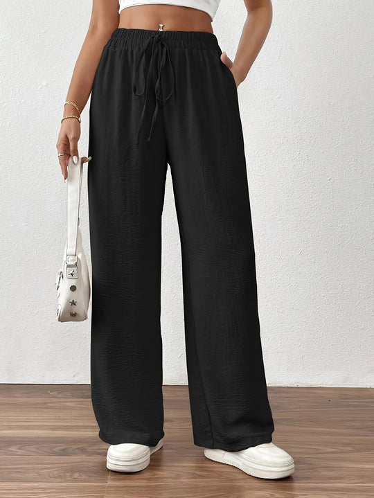 Damen Sommerliche Palazzo-Hose mit elastischem Bund und Bindegürtel EB