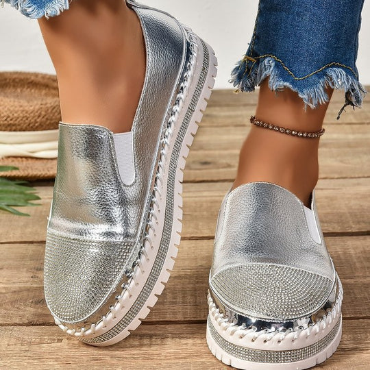 Damen Slip-On Plateau-Sneaker mit glitzerverzierter Zehenkappe und geflochtener Sohlendetails EB