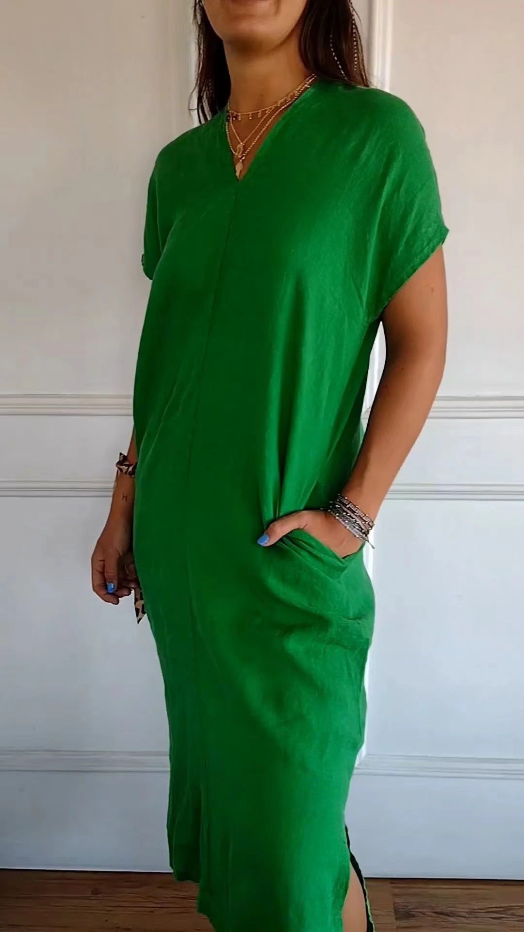 Damen luftiges Leinenkleid mit praktischen Seitentaschen EB