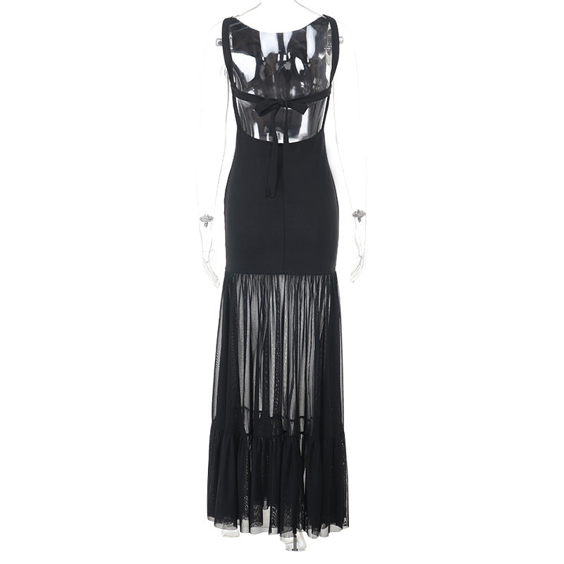Damen Maxikleid mit transparentem unteren Saum EB