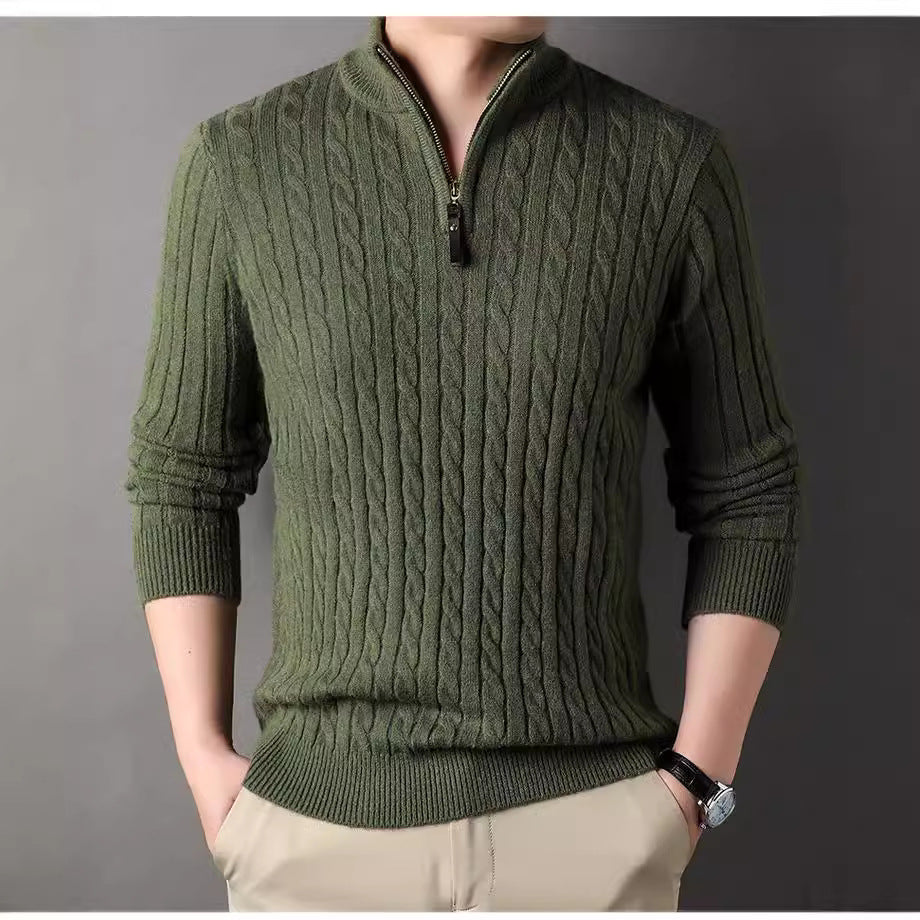 Herren Pullover mit Zipper und strukturiertem Zopfmuster EB