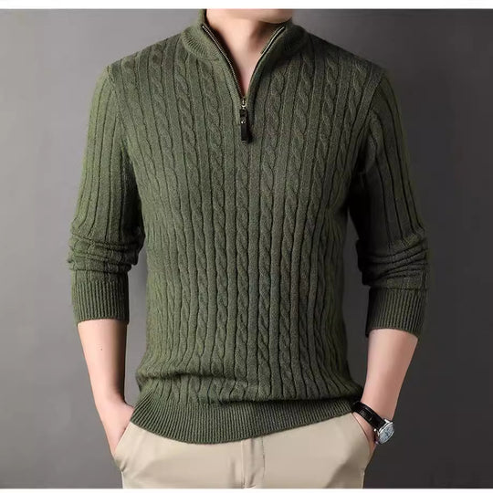 Herren Pullover mit Zipper und strukturiertem Zopfmuster EB