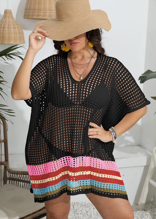 Damen transparenter Strandüberwurf mit buntem Lochdesign EB
