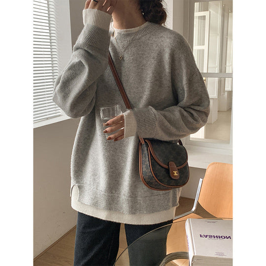 EB | Grauer und Weißer Oversized Pullover