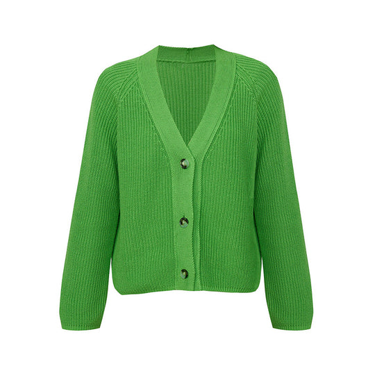 Damen Strickjacke mit großem V-Ausschnitt und Knopfverschluss EB