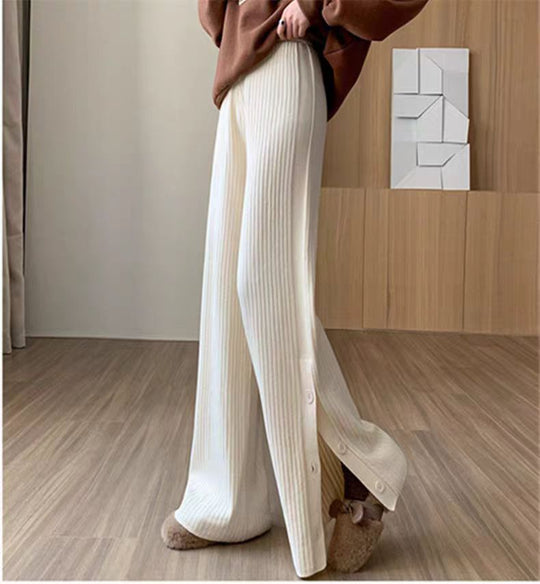Damen Elegante Strickhose mit dekorativen Knopfdetails EB
