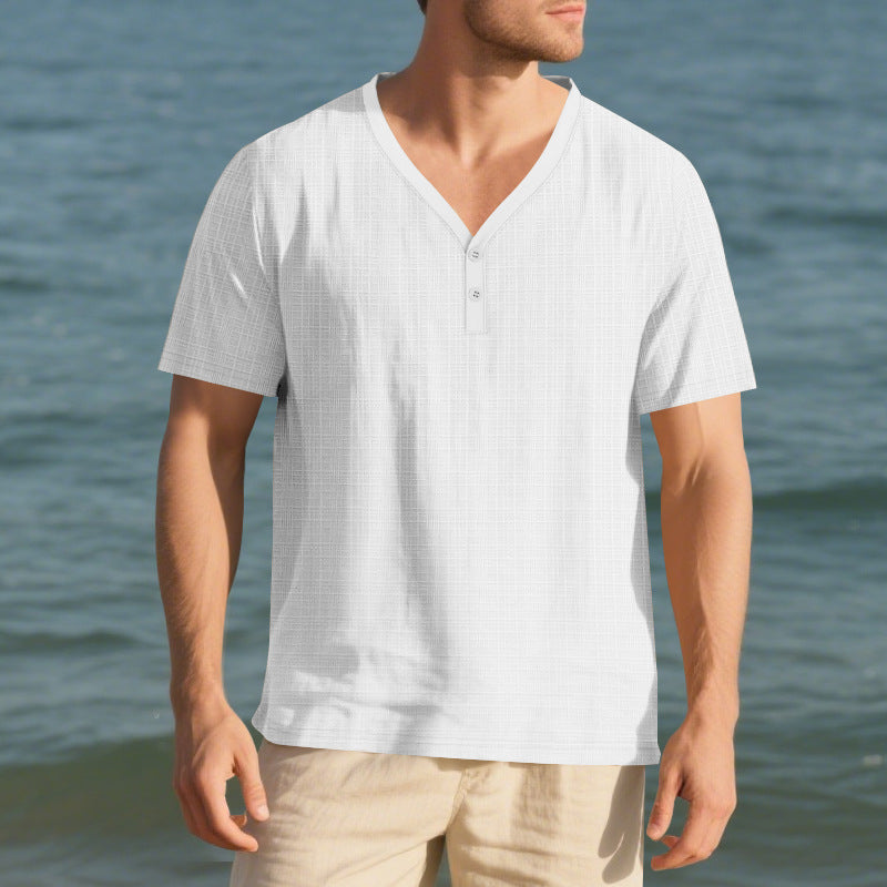 Herren lässiges Kurzarm-Henley-Shirt mit strukturierter Oberfläche EB