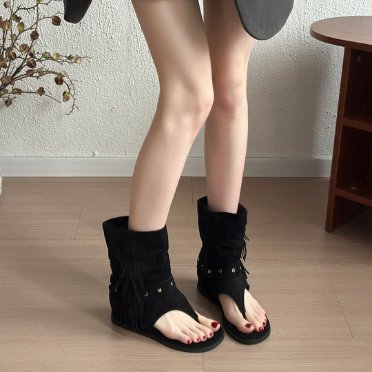 Damen Sandalen mit fransigem Design und modischem Absatz EB