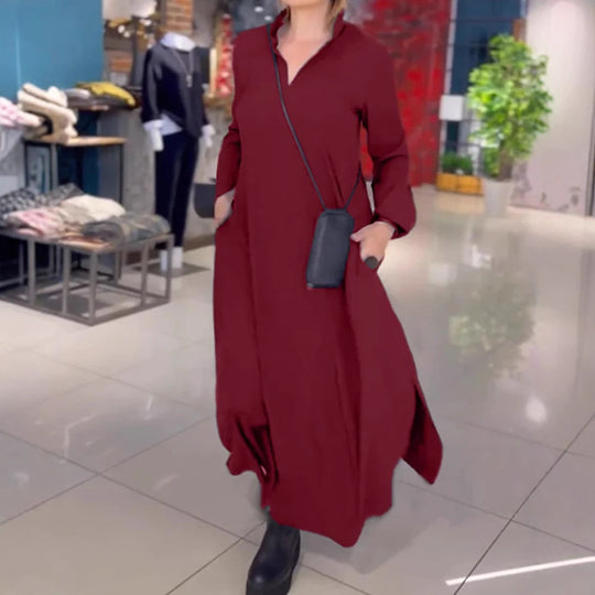Damen Langblusenkleid mit praktischen Seitentaschen und modernem Schnitt EB