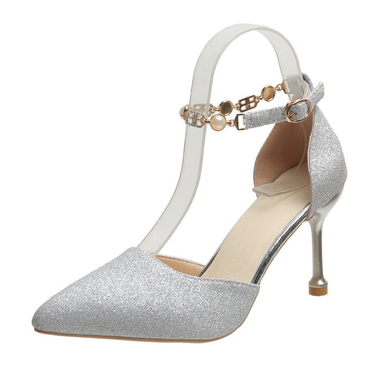 Damen elegante transparente High Heels mit glitzernden Akzenten EB