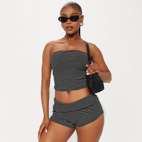 Damen Bandeau Oberteil und Shorts Set EB