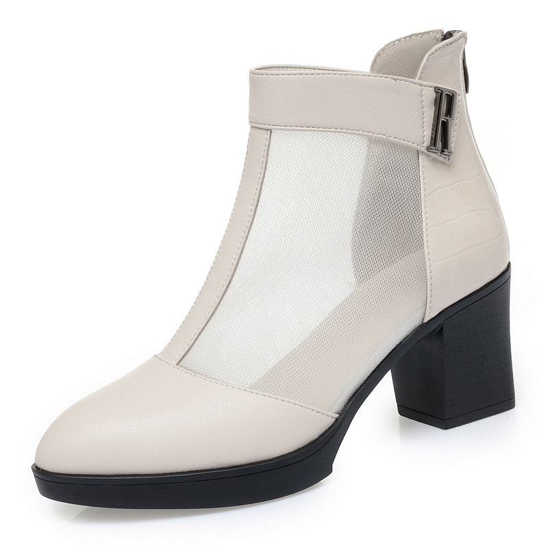 Damen Offene Stiefeletten mit transparentem Mesh-Einsatz und praktischem Reißverschluss EB