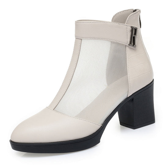 Damen Offene Stiefeletten mit transparentem Mesh-Einsatz und praktischem Reißverschluss EB