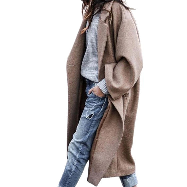 Damen nan langer Oversize Wollmix-Kimonomantel mit offener Vorderseite und tiefen Eingrifftaschen EB