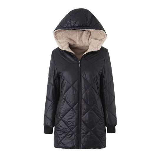 Damen Steppmantel mit Teddyfutter und Kapuze EB