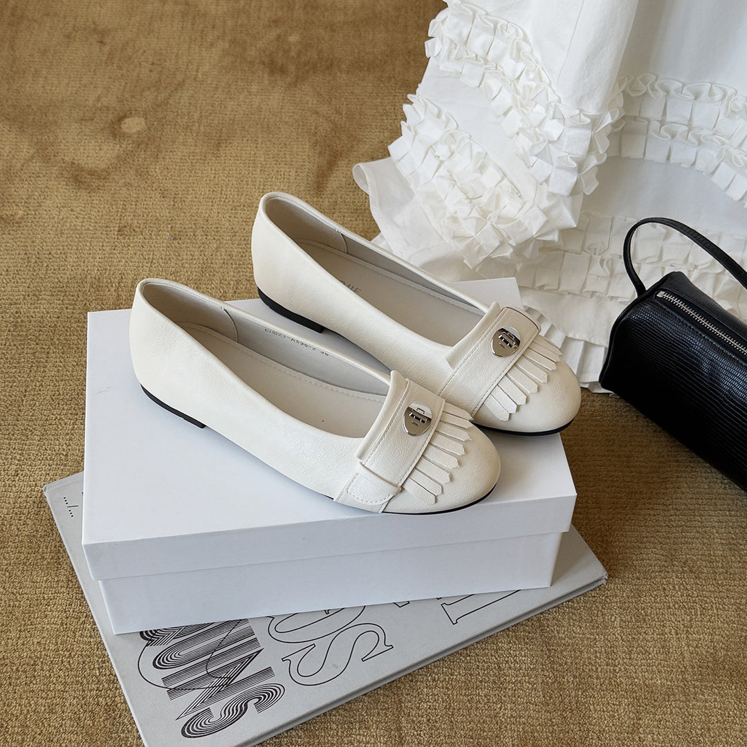 Damen Ballerinas mit dekorativen Fransen und eleganter Schnalle EB