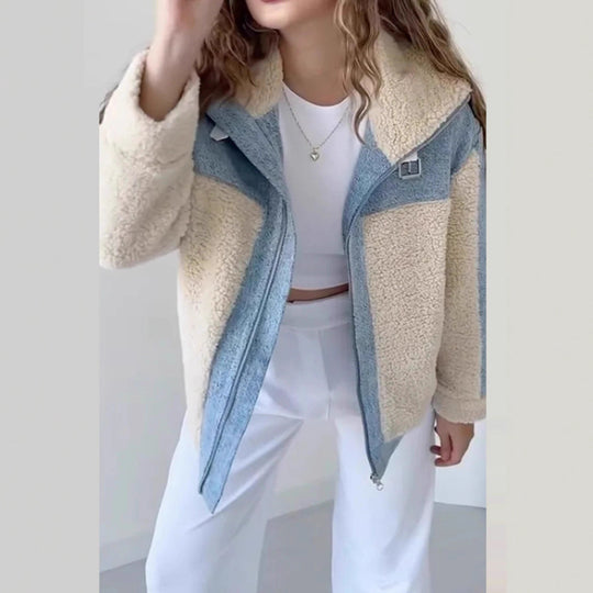 Damen Fleecejacke mit Kapuze und kontrastierenden Einsätzen EB