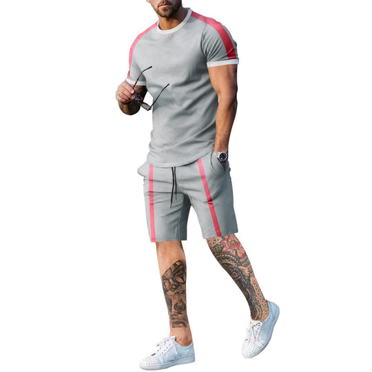 Herren Sportliches Kurzarm- und Shorts-Set mit Kontraststreifen EB