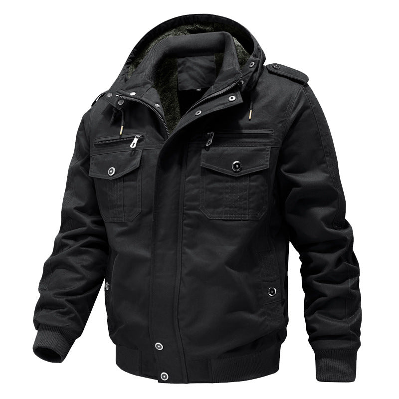 Herren Canvas-Fieldjacke mit Kapuze Sherpa-Innenfutter und Multifunktions-Taschen EB
