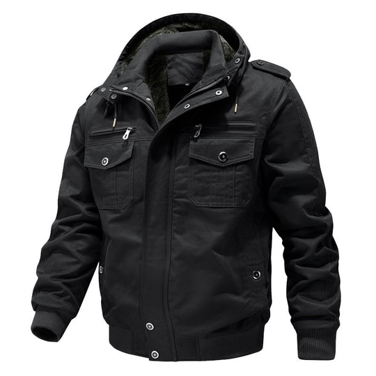 Herren Canvas-Fieldjacke mit Kapuze Sherpa-Innenfutter und Multifunktions-Taschen EB