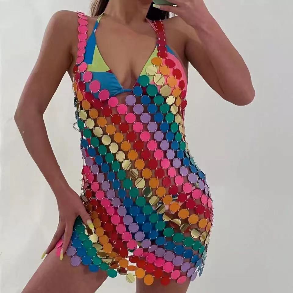Damen Glamouröses Pailletten-Kleid mit tiefem V-Ausschnitt und funkelndem Design EB