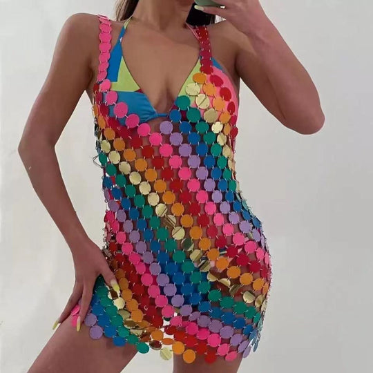 Damen Glamouröses Pailletten-Kleid mit tiefem V-Ausschnitt und funkelndem Design EB