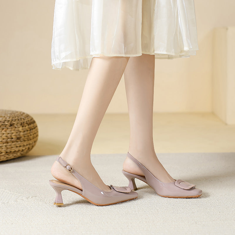 Damen Slingback-Pumps mit quadratischer Schuhspitze und modischem Riemendesign EB