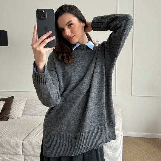 Damen Großer Strickpullover mit überschnittenen Schultern und Rippenbündchen EB