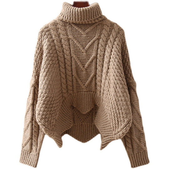 Damen Großer Pullover mit Hohem Kragen und Strickmuster EB