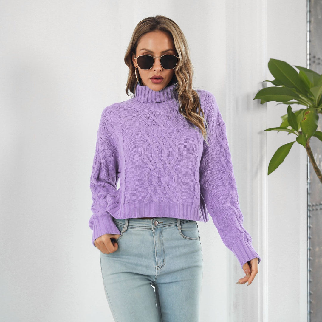 Damen Grobstrickpullover mit hohem Kragen und Zopfmuster EB