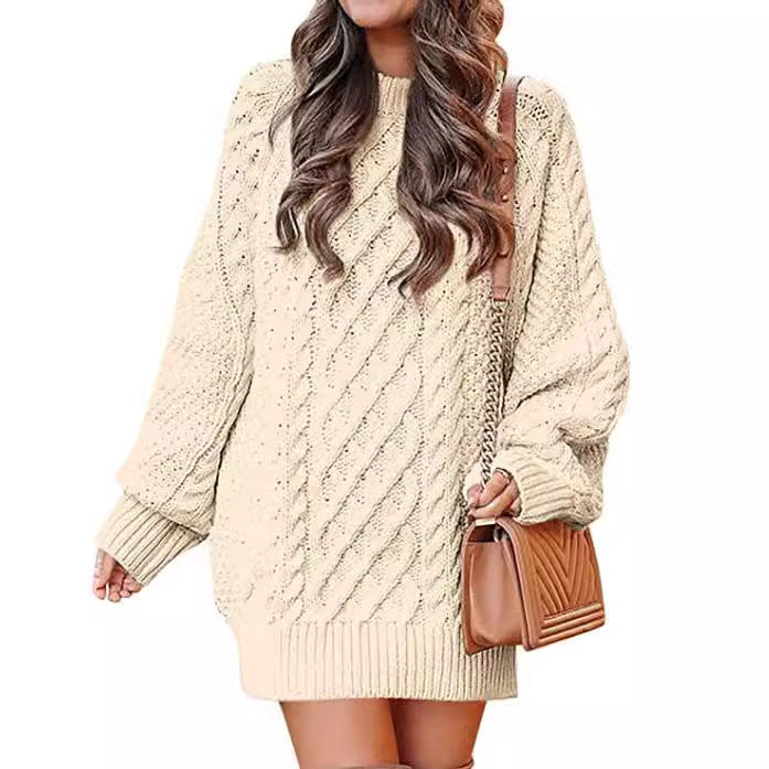 Damen Großer Strickpullover mit Zopfmuster und lässigem Schnitt EB