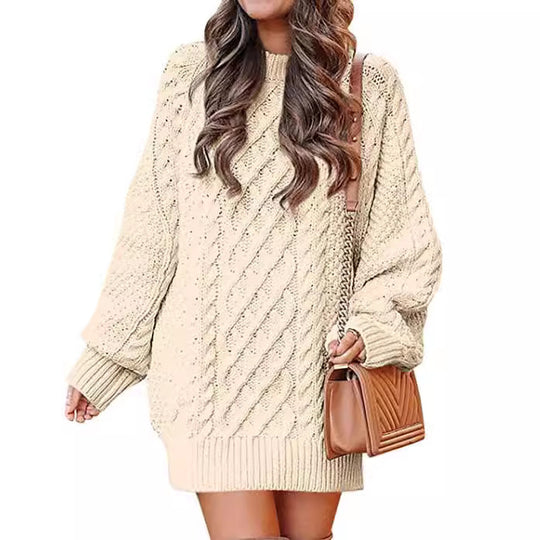 Damen Großer Strickpullover mit Zopfmuster und lässigem Schnitt EB