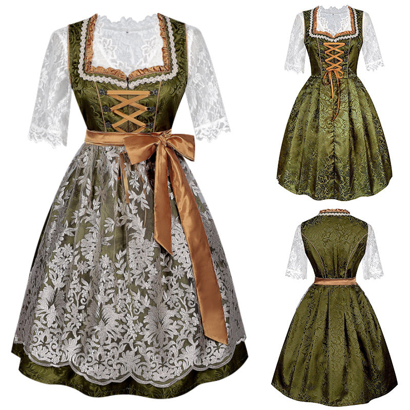 Damen nan traditionelles Dirndlkleid mit Spitzenbluse und bestickter Schürze EB