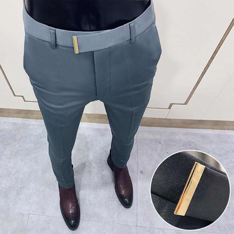 Herren nan schmale elegante Anzughose mit dezenter Goldschließe und Bügelfalte EB