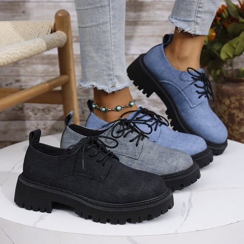 Damen Schnürschuhe mit robustem Profil und urbanem Denim-Look EB